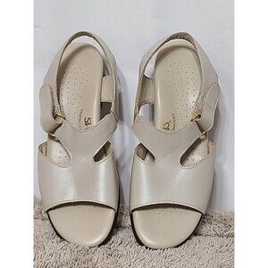 SAS Suntimer Comfort Slingback Low Block Heel Sandal Dress Shoes Pearl Bone 5.5M